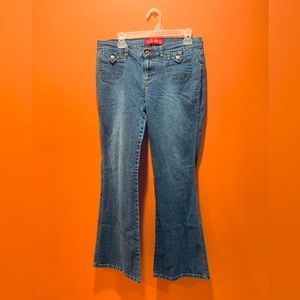 GLO Jeans Wide Flared Leg Denim Jnr 13  Wmn 10 Blue Flap Back Pockets Mid Rise